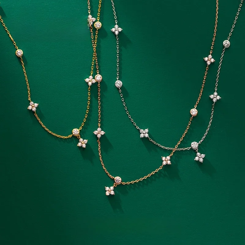 Naszyjnik choker z moissanitem w kształcie litery D, biżuteria ze srebra próby 925, naszyjniki z czterolistnym kwiatem dla kobiet, prezent. — zdjęcie 2