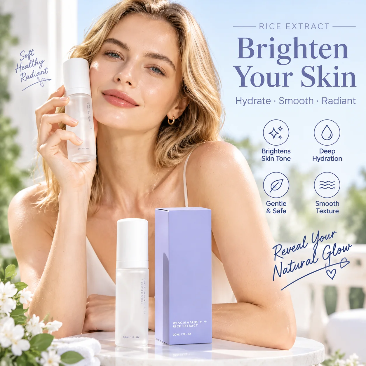 Rice Extract Niacinamide Serum Brightening Improve Dullness Long Lasting Moisturizing Soothe Skin Daily Facial Care Serum 30ml