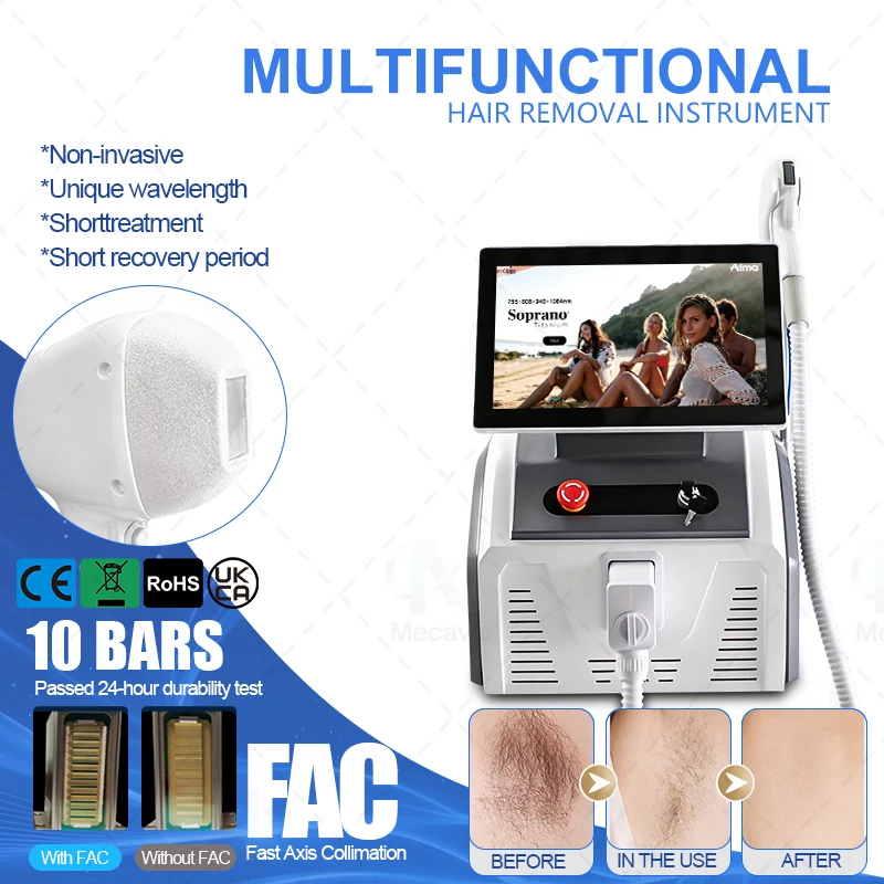 Professional Soprano Diode Laser Hair Removal Machine, 5‑Wave 755/808/830/940/1064nm 5000W High Power Permanent Hair Removal