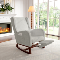 Comanlai Rocking Chair, Relaxing Chair with Footrest,High-Backed Chair ,Wooden Frame, Storage Pockets,Brushed Velvet Fabric,Grey
