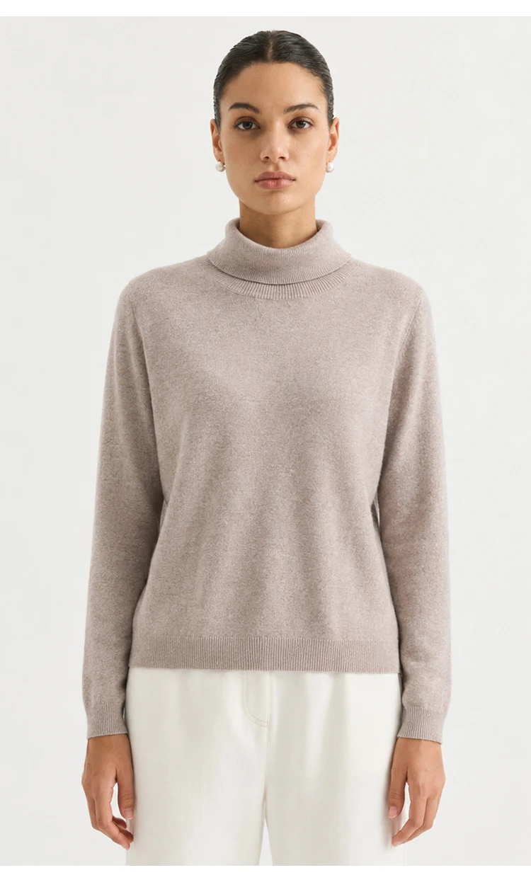 MZ62020 Damen Rollkragenpullover aus Kaschmir-Modal-Mischung, Langarm, Weiche Textur, Oberteil für Herbst und Winter, Ideal für den Alltag und zum Schichten. – Detail 3