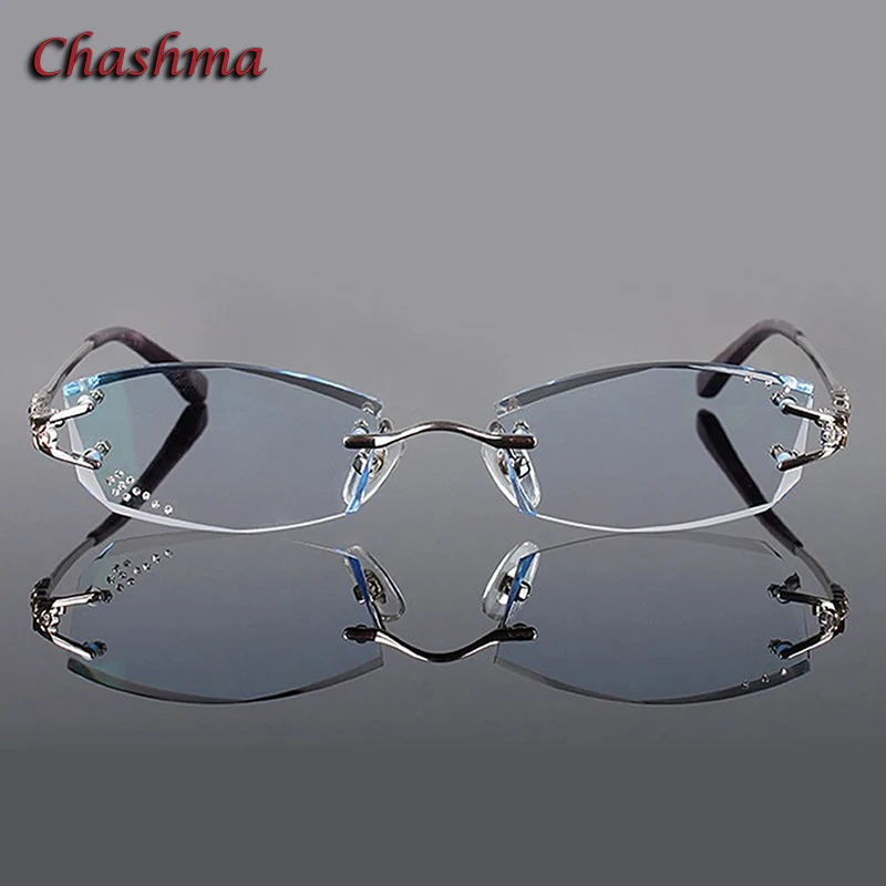 Chashma Glasses Titanium Fashionable Famale Fashion Eyeglasses Rimless Spectacle Frames Women Stones Lenses Rhinestone for Women
