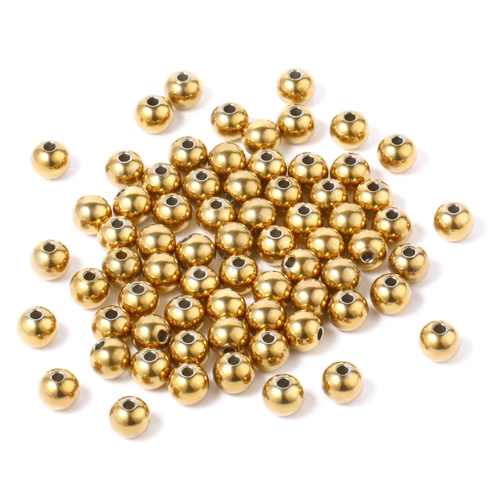 30 sztuk-200 sztuk 4-8mm 304 koraliki kulkowe ze stali nierdzewnej do tworzenia biżuterii DIY luzem Spacer metalowe koraliki 18K złoto platerowane PVD