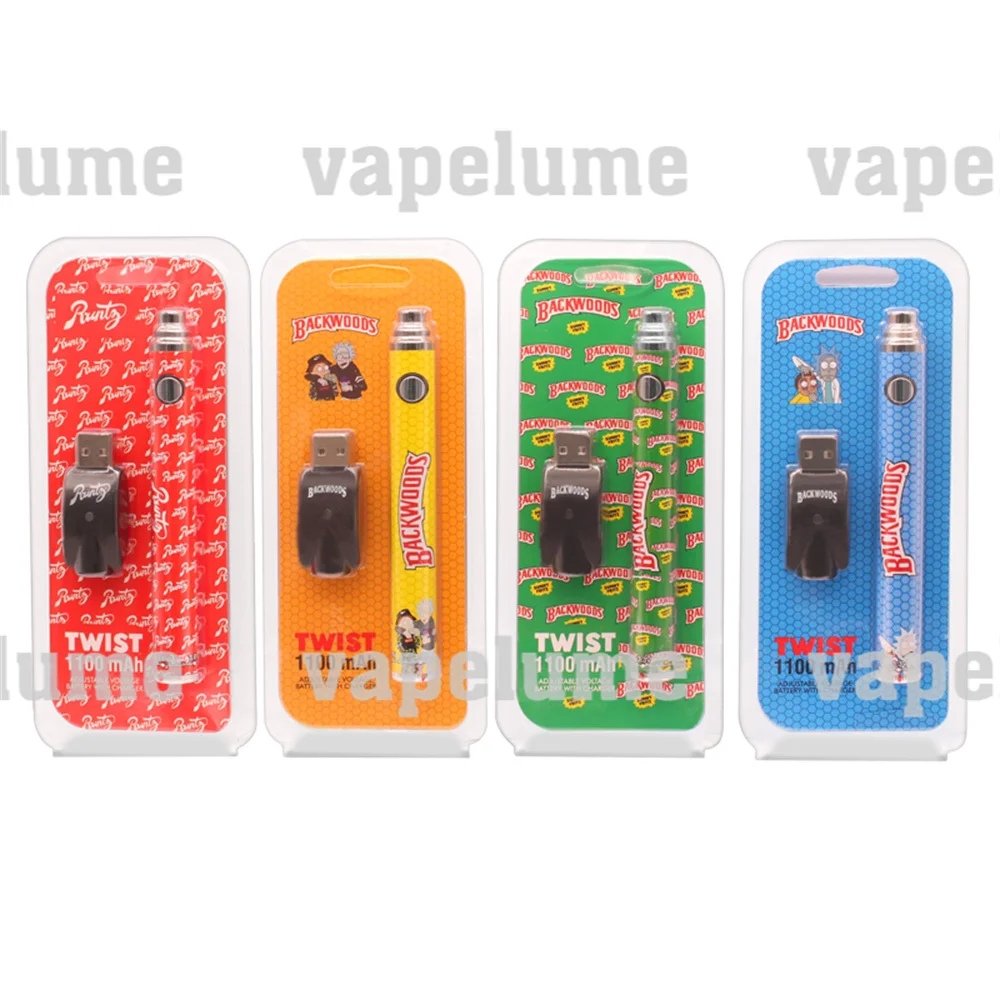 Backwoods 510 الخيوط خرطوشة ملحقات البطارية 1100 Mah قابل للتعديل فولت قابلة للشحن التسخين المسبق تويست بطاريات حامل بلاستيك