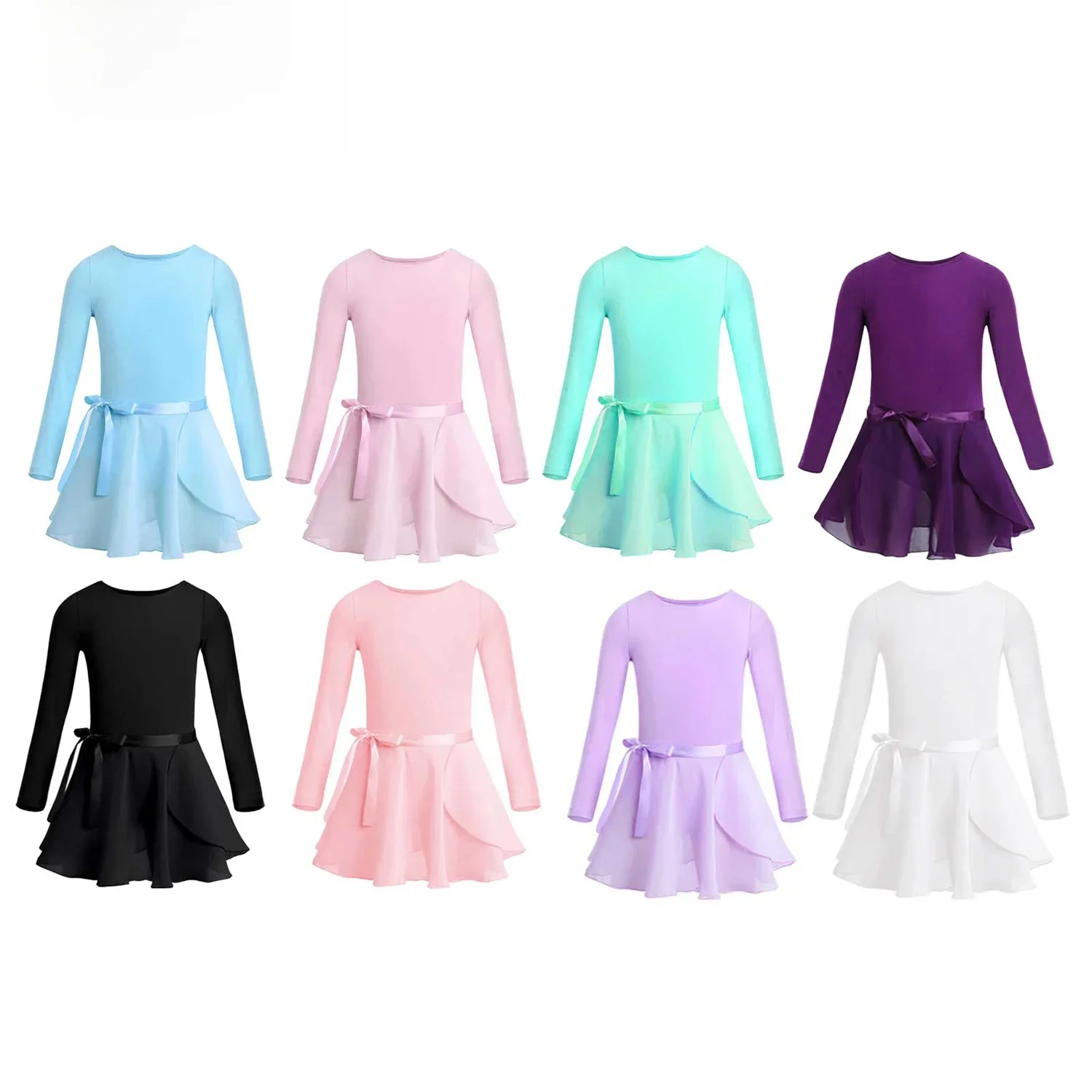 Robe de Ballet en Coton à Manches sulfpour Fille, Justaucorps avec Jupe Nouée en Mousseline de Soie, Tenue Tutu