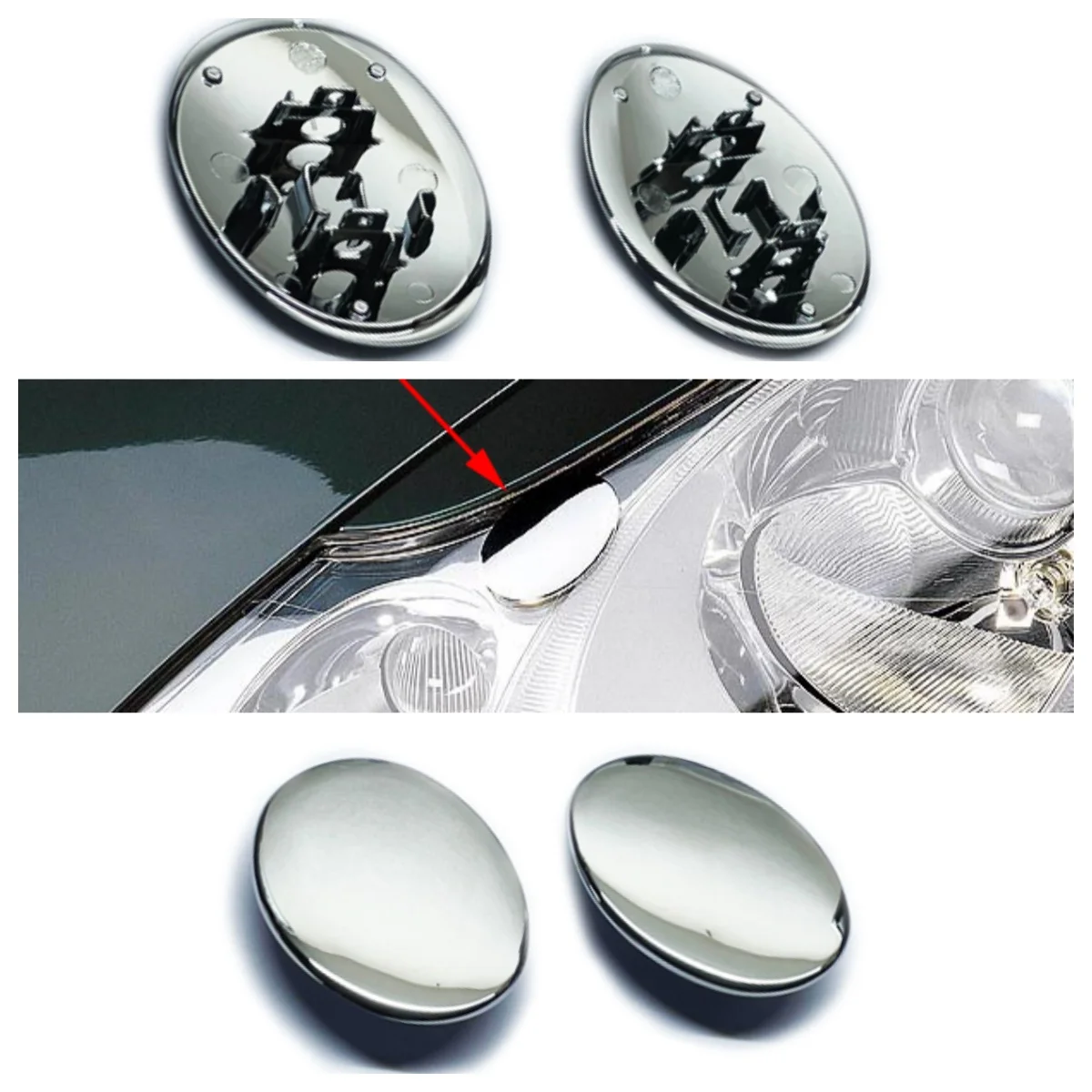 

2 Pieces - Chrome Head Light Headlight Washer Nozzle Cover Cap For Porsche 911 996 C2 C4 Turbo (Facelift Models 2002-2005)