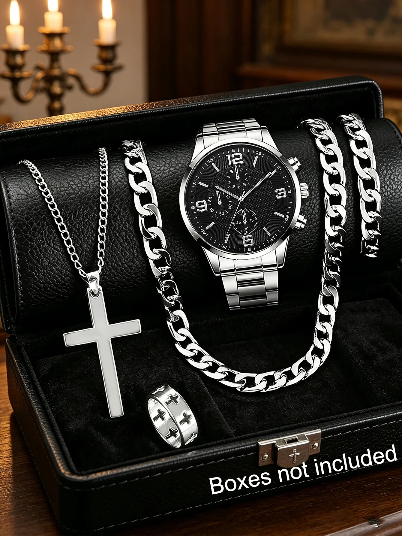 5-Piece Set, Casual and Simple Quartz Watch with Bracelet, Necklace, and Ring Set, Round Dial, Quartz Movement, Suitable for Daily and Formal Occasions, Birthday Gift, Halloween Graduation Gift - Luxurious Design, Fashionable and Exquisite.