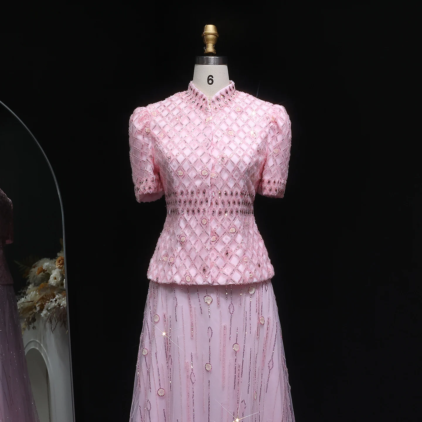 Sharon Said Dubai Elegantes Rosa Abendkleid mit Zwei Kristallen für Damen Hochzeit Formelle Party-Robe SS546 Maßanfertigung – Detail 8