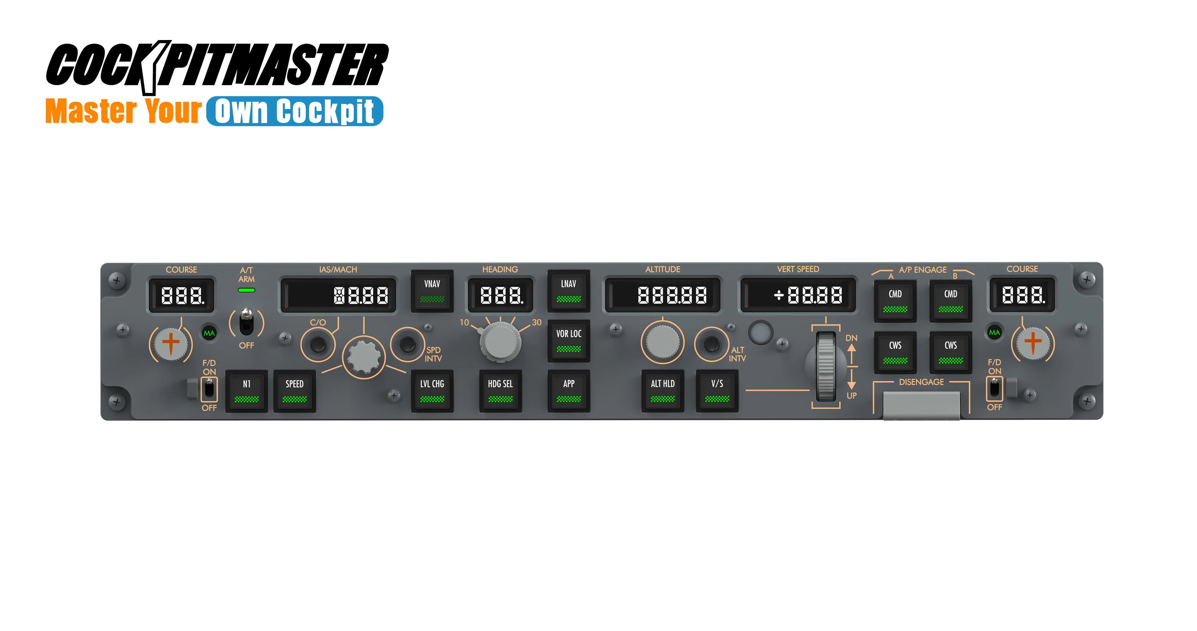 Panel de vuelo COCKPITMASTER Boeing 737NG MCP - Réplica a escala completa, USB Plug & Play, Compatible con PC/MSFS/X-Plane