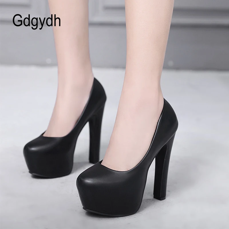 Gdgydh Womens Platform High Heels Shoes Slip On Stilettos Heel Leather PU Round Toe Black and White Classic Party Footwear