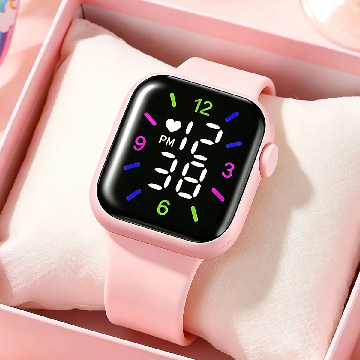 Cartoon Romantic Pink Electronic Watch for Girls with Rhinestone Butterfly Decoration (5-Piece Set) Suitable for Daily Wear, Birthday Gifts, New Year, Christmas, and Other Holidays