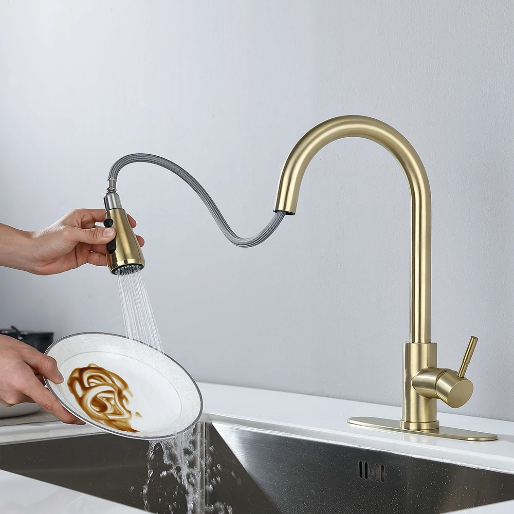 

Brushed Nickel Kitchen Faucet Single Hole Pull Out Spout Kitchen Sink Mixer Tap Stream Sprayer Head Chrome/Golden Mixer Tap