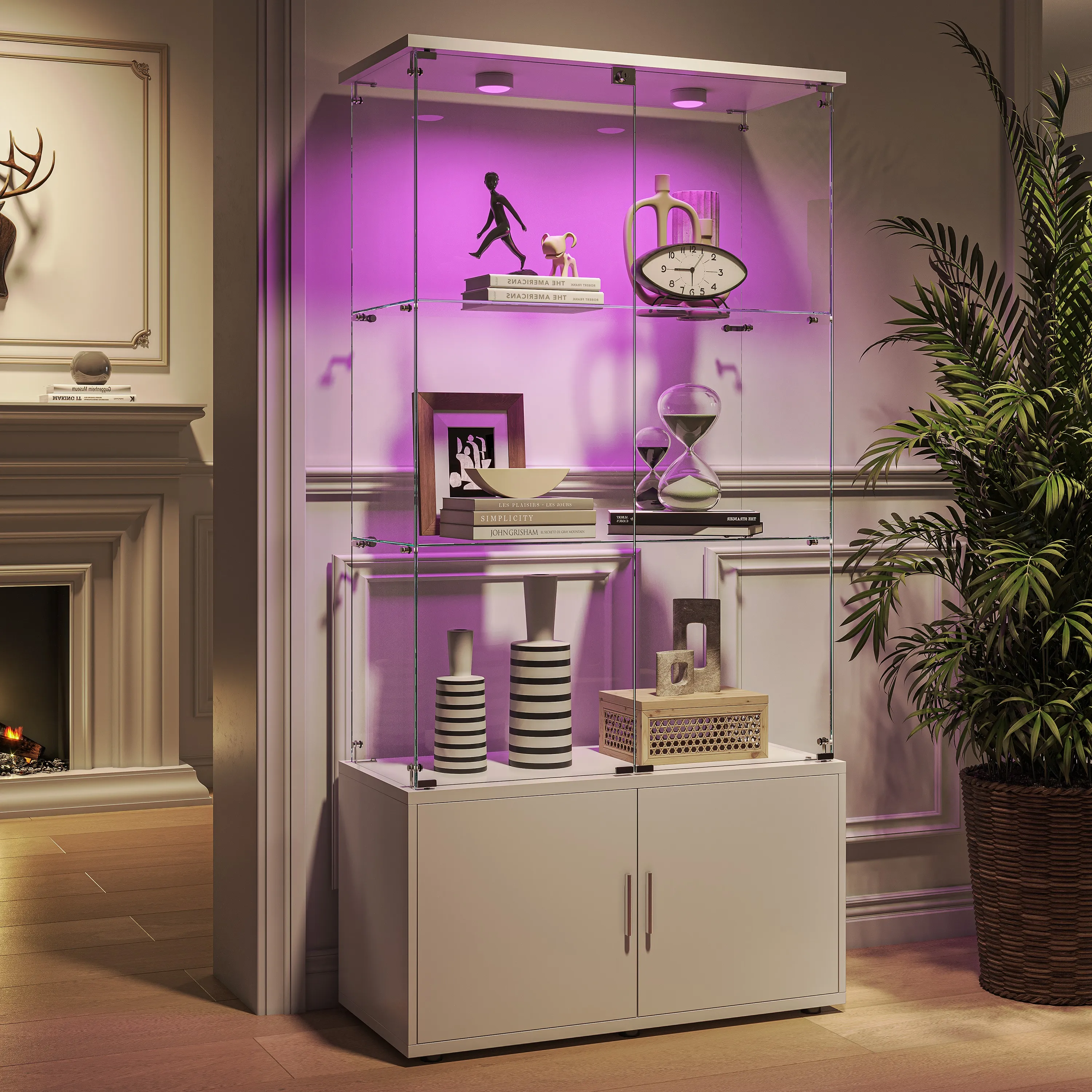 Rosahqnda armoires de cuisine autoportantes avec porte en verre, armoire de cuisine en verre vitrines armoire d'affichage en verre avec 5 étagères