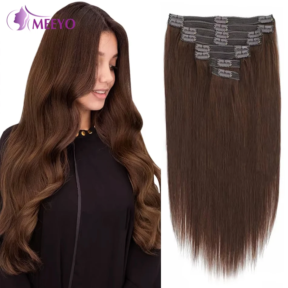 

Шоколадно-коричневые заколки для наращивания волос, человеческие волосы, прямые невидимые бразильские заколки на всю голову, наращивание человеческих волос, 8 шт.