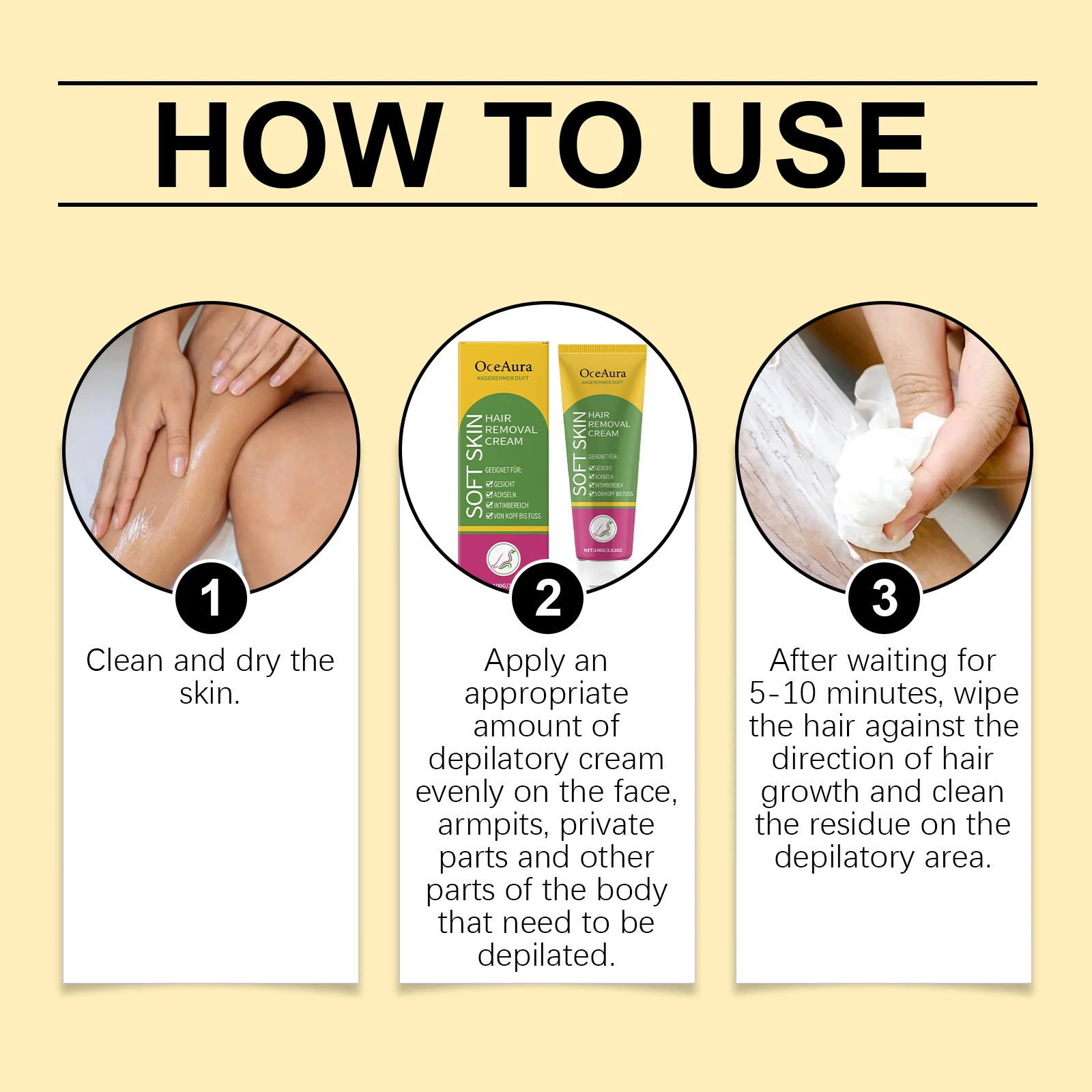 كريم إزالة الشعر من Oceaura كريم منعش غير مزعج للبشرة اللطيفة لتقليص المسام كريم إزالة الشعر الناعم المهدئ لجميع أنواع البشرة