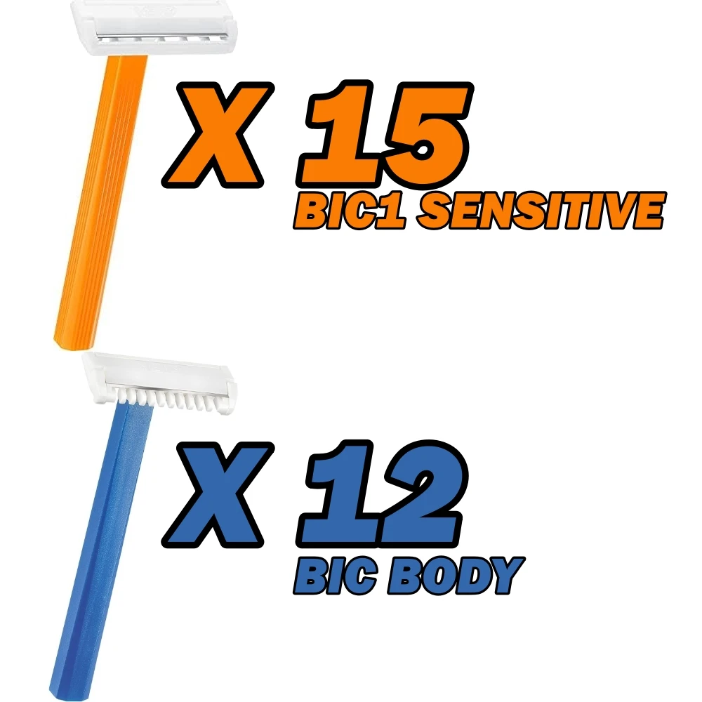 12X BIC Body Disposable Razor One-Blade, 15X BIC1 Sensitive Disposable Men's Razor One-Blade