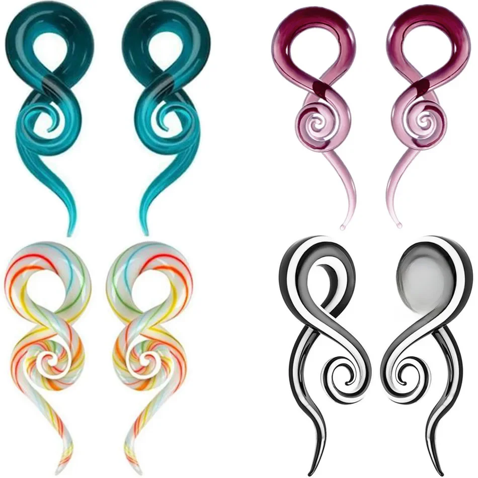 Jedna para szkło Pyrex ucho spiralne stożkowe miernik zatyczka do uszu rozciąganie Expander Piercing szklany miernik biżuteria do ciała Piercing — zdjęcie 2