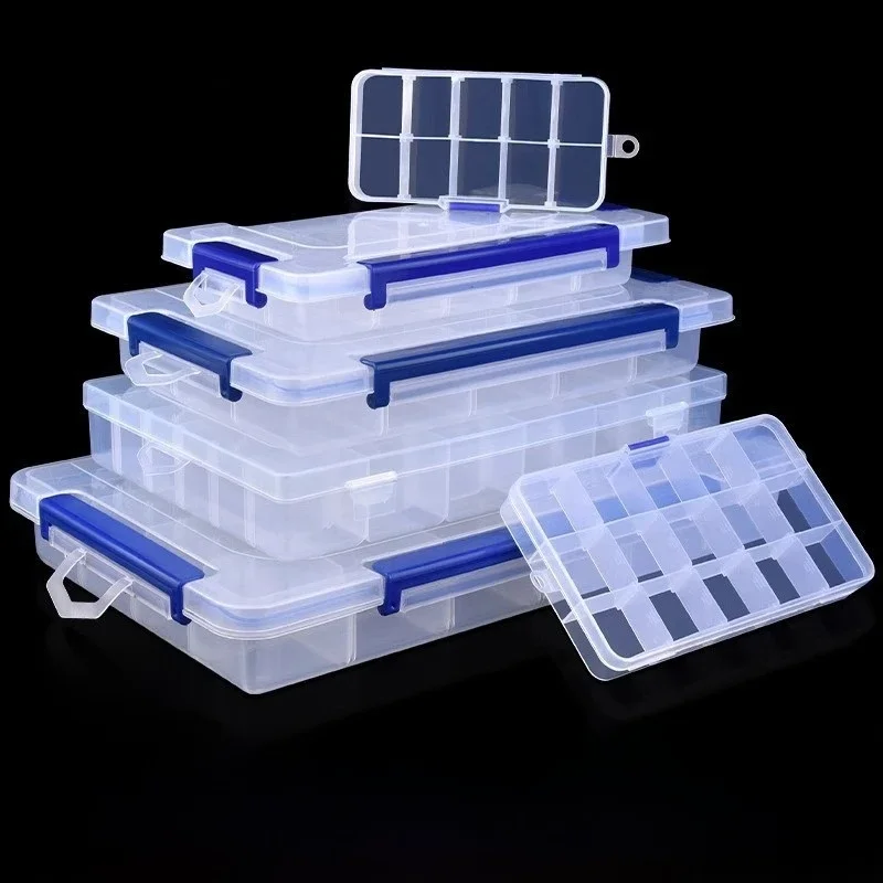 Boîte en plastique transparente multi-grille, boîte rectangulaire, tournevis, embouts, outils, emballage étanche à la poussière, étuis de rangement, conteneur