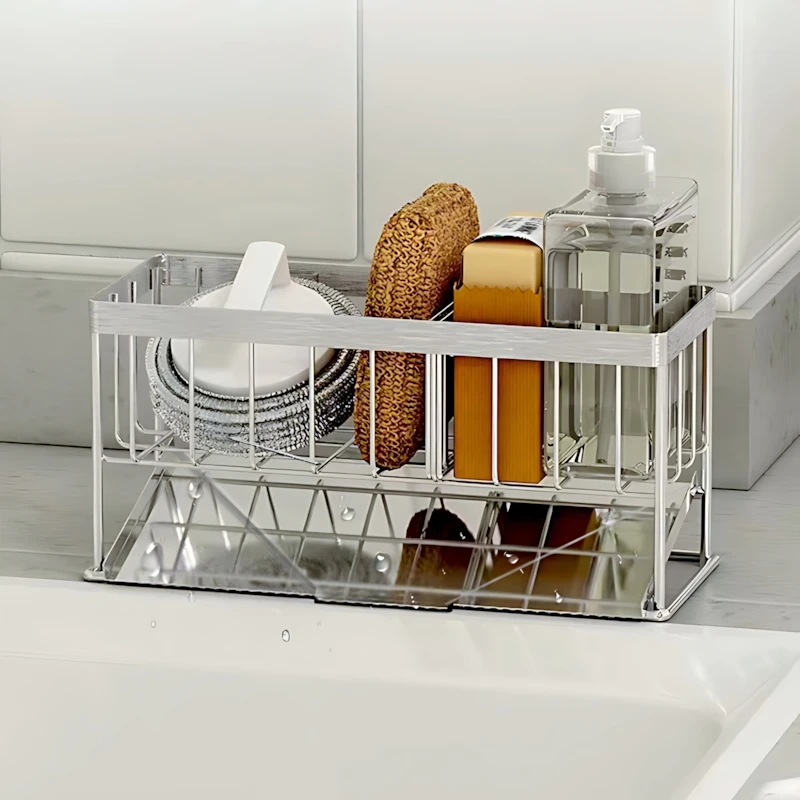 Stainless Steel Sink Drying Rack, Over-Sink Drain Rack with Multi-Layer Storage, Rust-Resistant for Dishes, Utensils & Fruits