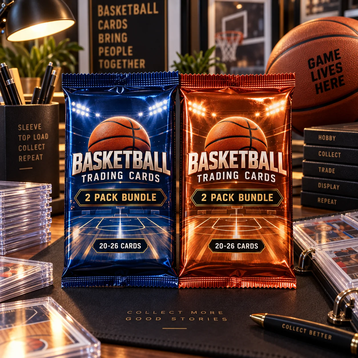 Basketball Trading Cards 2 Pack Bundle 20-26 Cards Sports Collectible Starter Collection for Basketball Fans Collectors Gift