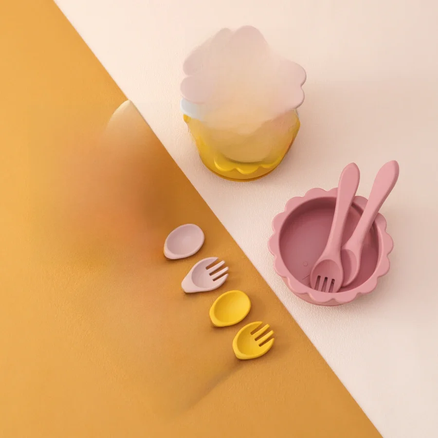 3 SZTUK Silikonowe zestawy zastawy stołowej dla niemowląt Miska w kształcie lwa z miękką łyżką Widelec Bez BPA Karmienie Trianing Baby Stuff — zdjęcie 2
