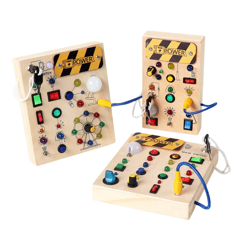 Montessori criança brinquedos bebê de madeira ocupado placa sensorial brinquedos com interruptor luz placa controle atividades motoras finas brinquedos para crianças