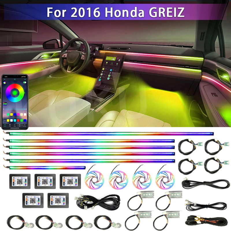 

For 2016 Honda GREIZ Car Acrylic Ambient Lights App Contro Colorful Lamp Strips Auto Interior 64 RGB Led Light Neon 22 in 1