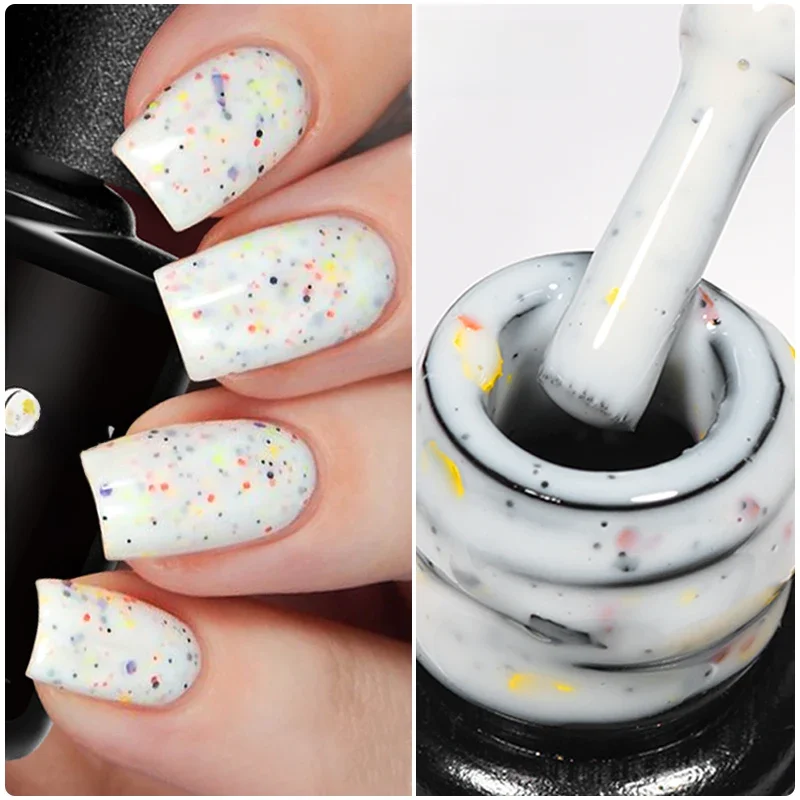 Vernis à ongles Gel crème flocon de neige blanc laiteux, paillettes roses, vernis Semi-Permanent, Design artistique, à tremper, UV LED, 7ml