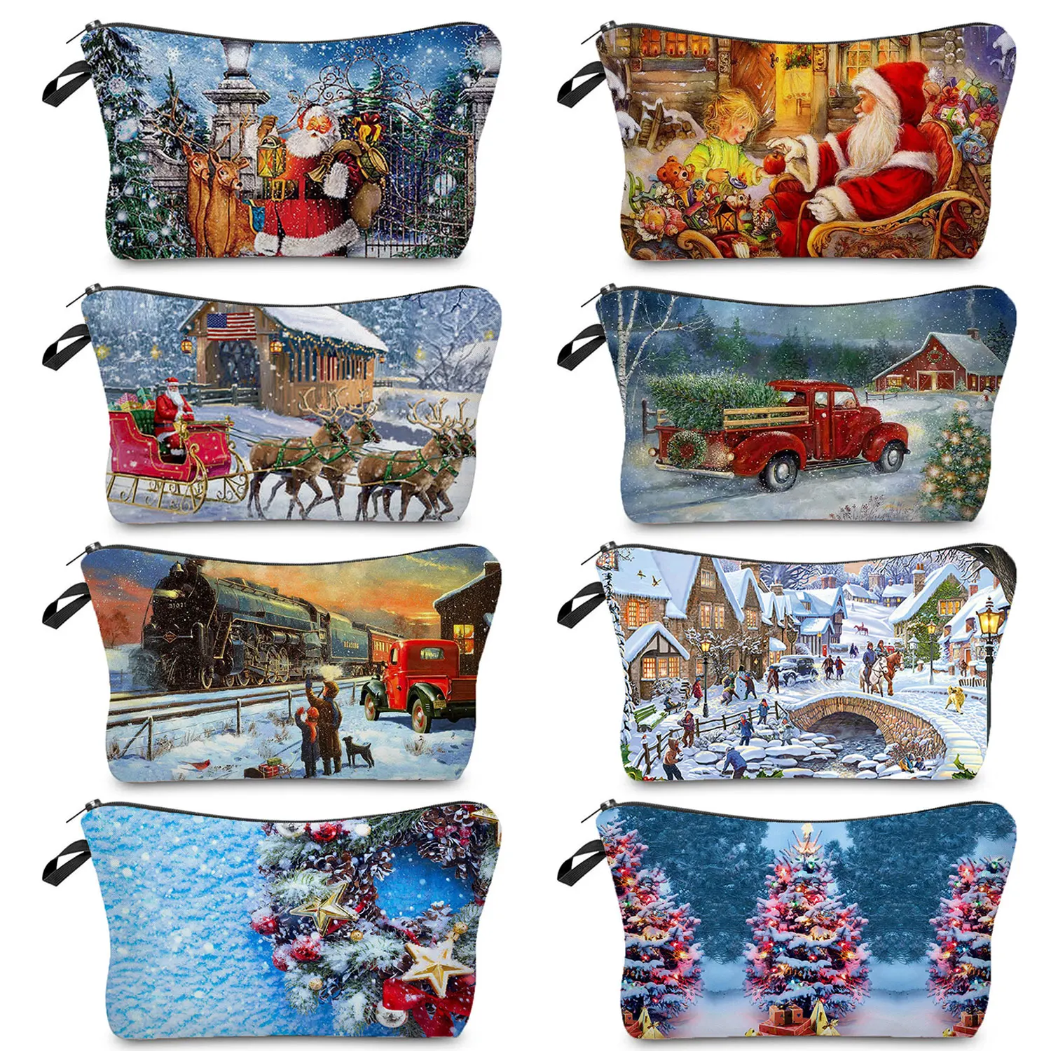 

Organizer Women's Cosmetics Bag Customize Cute Cartoon Purse Christmas Series Santa Claus Eco Storage Bag Makeup Bags