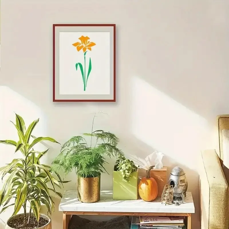 6개 재사용 가능한 단일 꽃 스텐실 세트, 모던 플로럴 디자인 PET 페인팅 템플릿 (목재, 패브릭, 종이, 벽, 캔버스 DIY용)