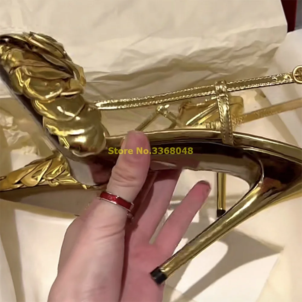 2024 Summer Gold Pumps Flower Back Strap Sexy Pointy Toe Stiletto Thin High Heel Fashion Women Shoes High Heel Pumps