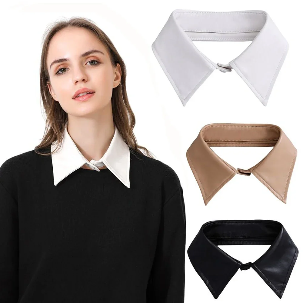 Faux col vintage en PU pour femme, col de chemise amovible, pull chemisier, col haut à revers, enveloppes initiées