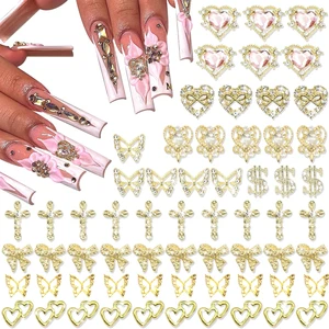 Campos de uñas de oro de 80pcs 12 Formas Corazón Corazón Clazo 3D Butterfly Nail Nail Gold Gold Nail Cross Signo de dinero brillante 10 mejores encantos de venta de uñas de ventas - №8