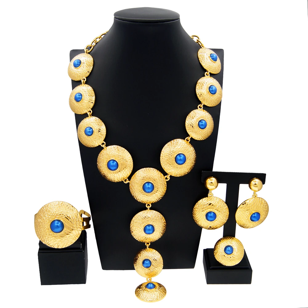 Women Jewelry Sets Round Combination Pendant Luxury Wedding And Banquet Jewelry Dubai Gold Plated Jewelry Woman Gift