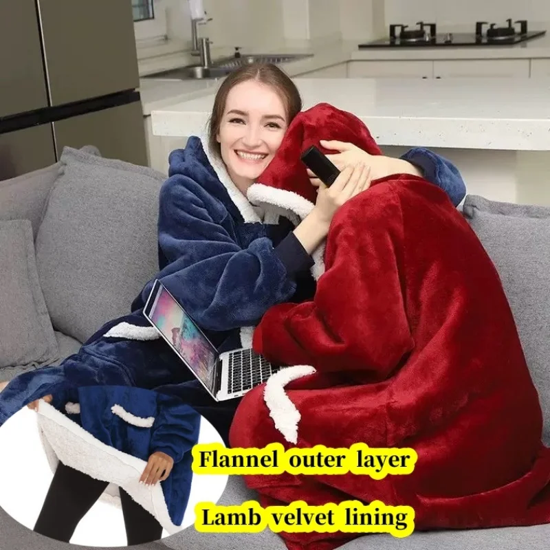 Hood TV Wearable Blanket for Adult Women and Men Super Soft Comfy Warm Plush Throw with Sleeves Blanket Hoodie Cover