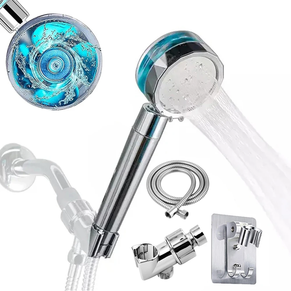Einstellbarer Duschkopf, 360-Grad-Drehung, Turbo-Ventilator, Duschkopf, Hochdruck, wassersparende Sprühfilter, Badezimmer-Zubehör