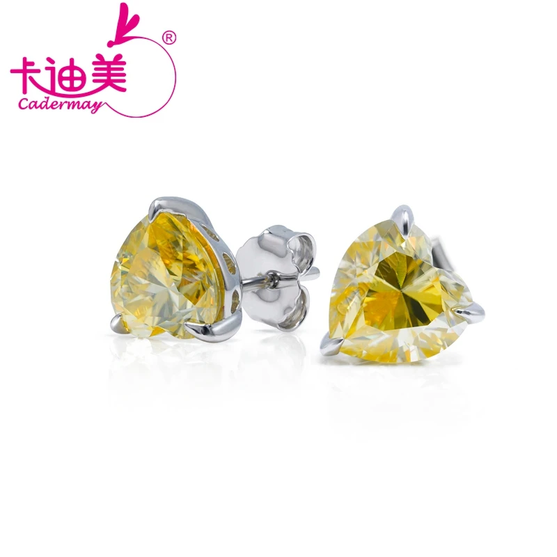 Orecchini a bottone in argento giallo a forma di cuore CADERMAY 4 carati Moissanite regali di gioielli alti per le donne