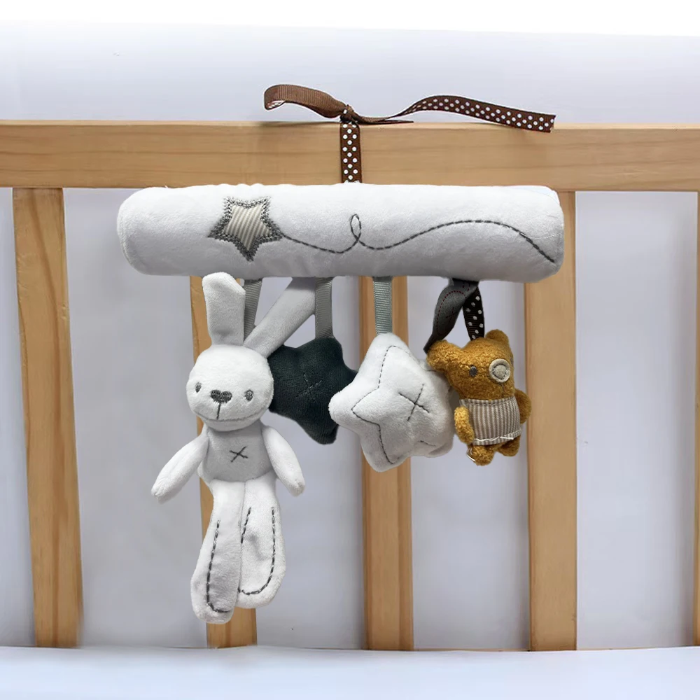 2025 New Hanging Bed Rabbit Baby Hand Bell Safety Seat Plush Toy Multifunctional Plush Toy Stroller Mobile Gifts
