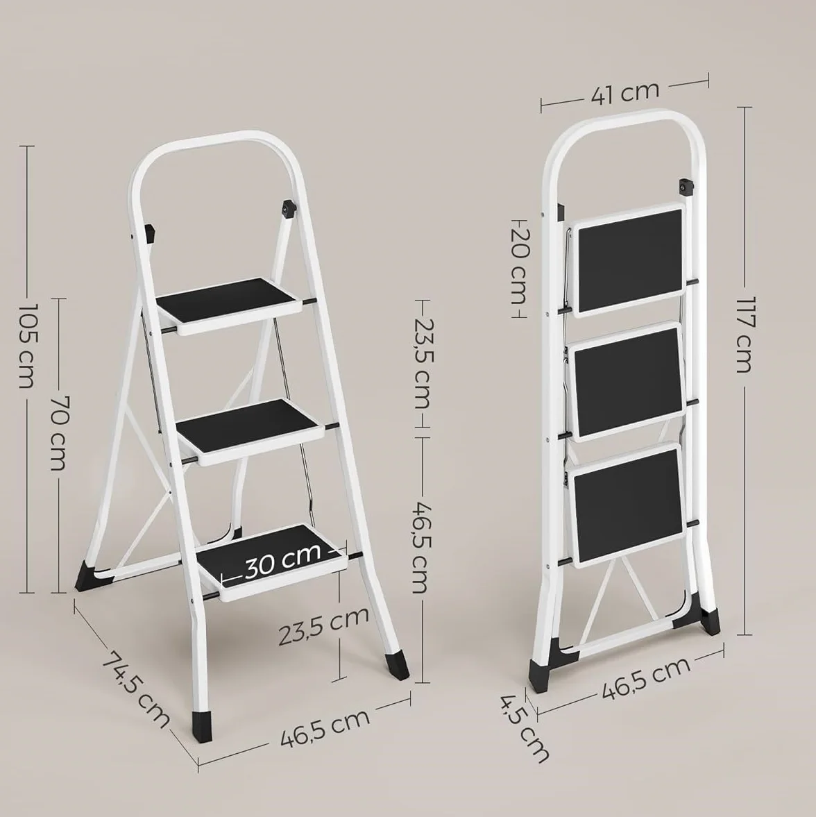 Escalera Plegable, de Tijera, de 3 Peldaños, Taburete, Antideslizante, Bloqueo de Seguridad, Fácil de Guardar, Carga hasta 150 kg, Ideal para