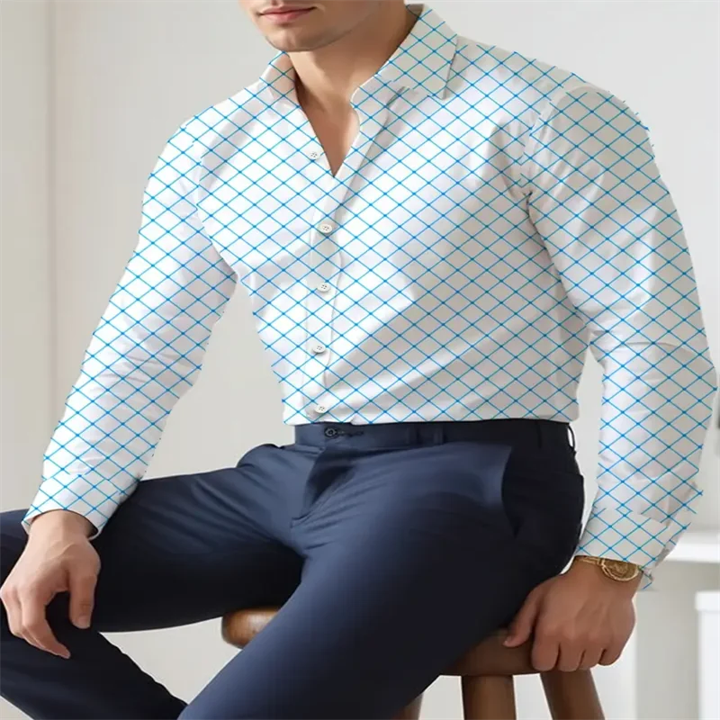 New Men's Shirt Long Sleeve Plaid Lapel Spring and Autumn Party Work Clothes Clothing Print XS-6XL Large Size - Image 4