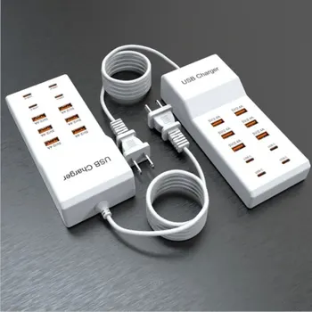 Stazione di ricarica USB a 10 porte Caricatore hub USB C multiporta da 50 W/10 A per presa di estensione per dispositivi multipli per tablet cellulare