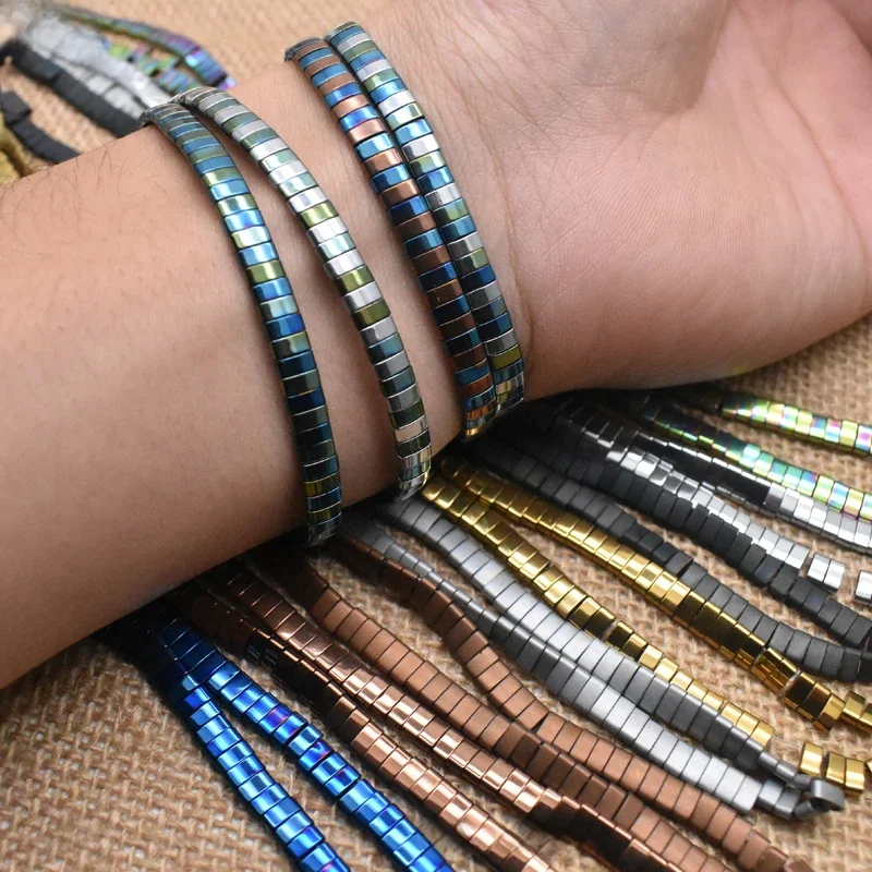 Natürliche Stein Perlen Matte Bunte Mineral Zwei Löcher Hämatit Perlen Quadratische Spacer Perlen Für Schmuck Machen Geschenk DIY Armbänder