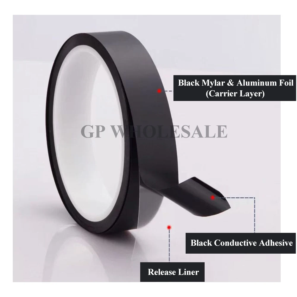20mmx10M Black Light Blocking Aluminum Foil Tape Conductive EMI Shielding Insulated Mylar For LCD Panel Bezel Wrap 0.05mm