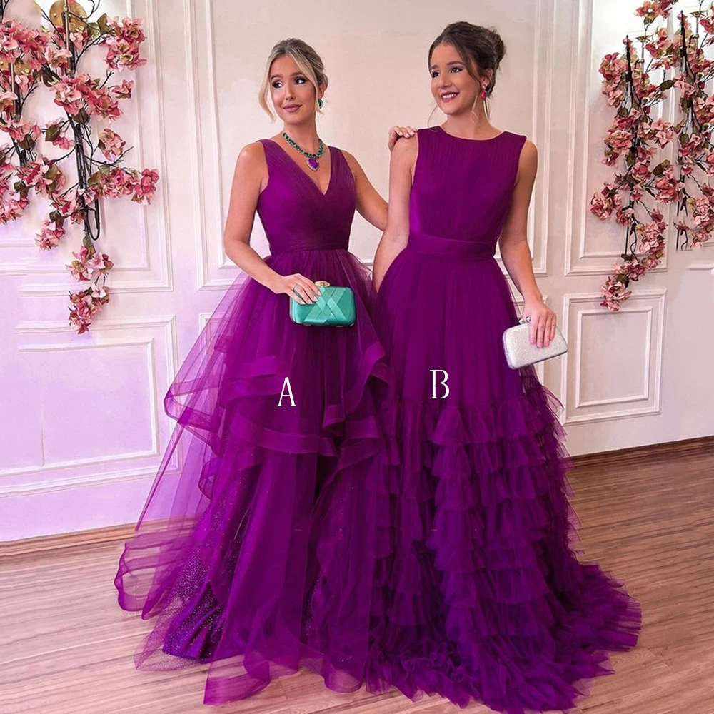 Msikoods Purple Tiered Prom Dresses Tulle Ball Gown Women Party Dress Graduation Gown Evening Dress Special Occasion Dress