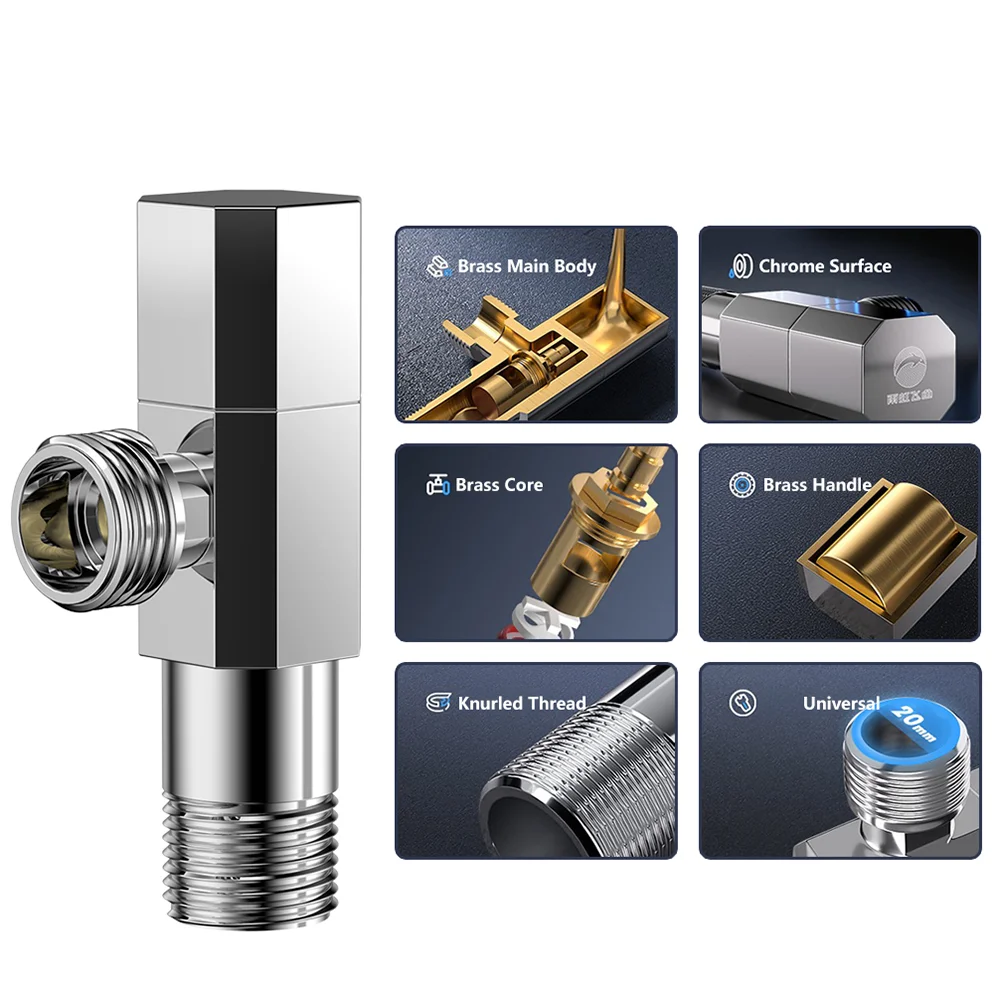 

Hot Cold Water Valve Bathroom Brass Toilet G1/2 Faucet Angle Inlet Valve Kitchen Sink Wall Mounted Universal