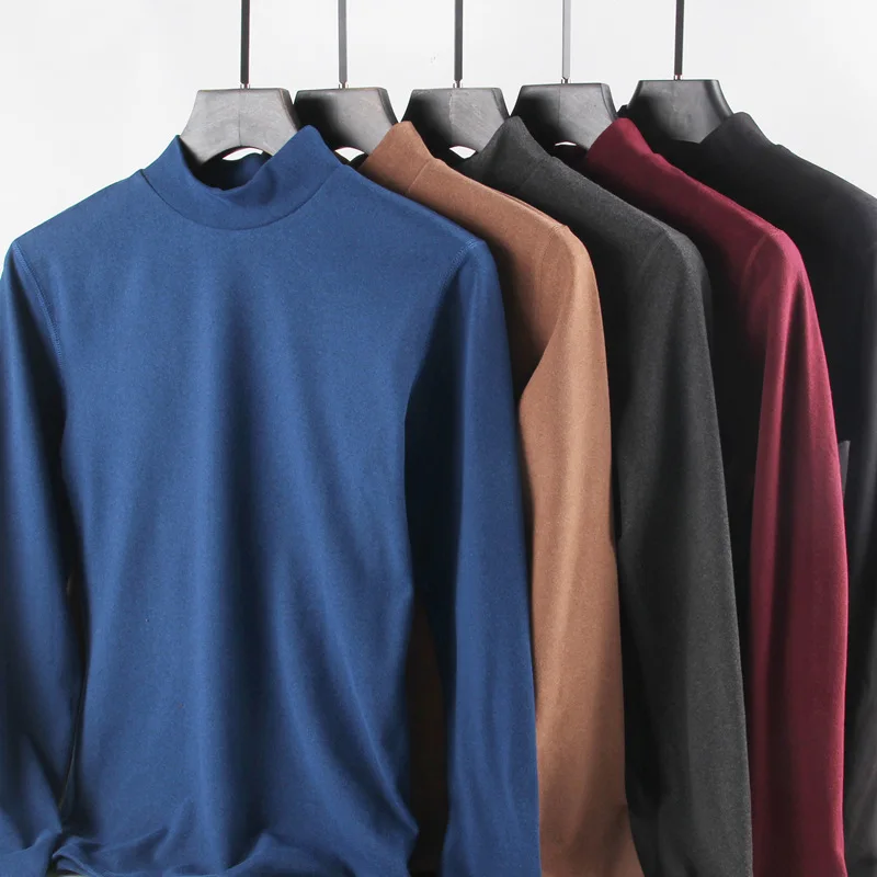 

turtleneck for men Solid colour slim elastic thin pullover men Spring Autumn turtleneck men knitting brand long sleeve T-shirt