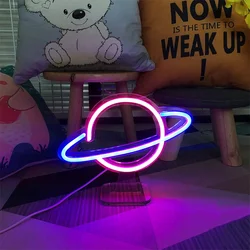 9.8x8in Saturn Planet Neon Light Sign Table Lamp LED Lights For Kids Room Bedroom Home Desk Decoration Mini Lamp Light Gifts