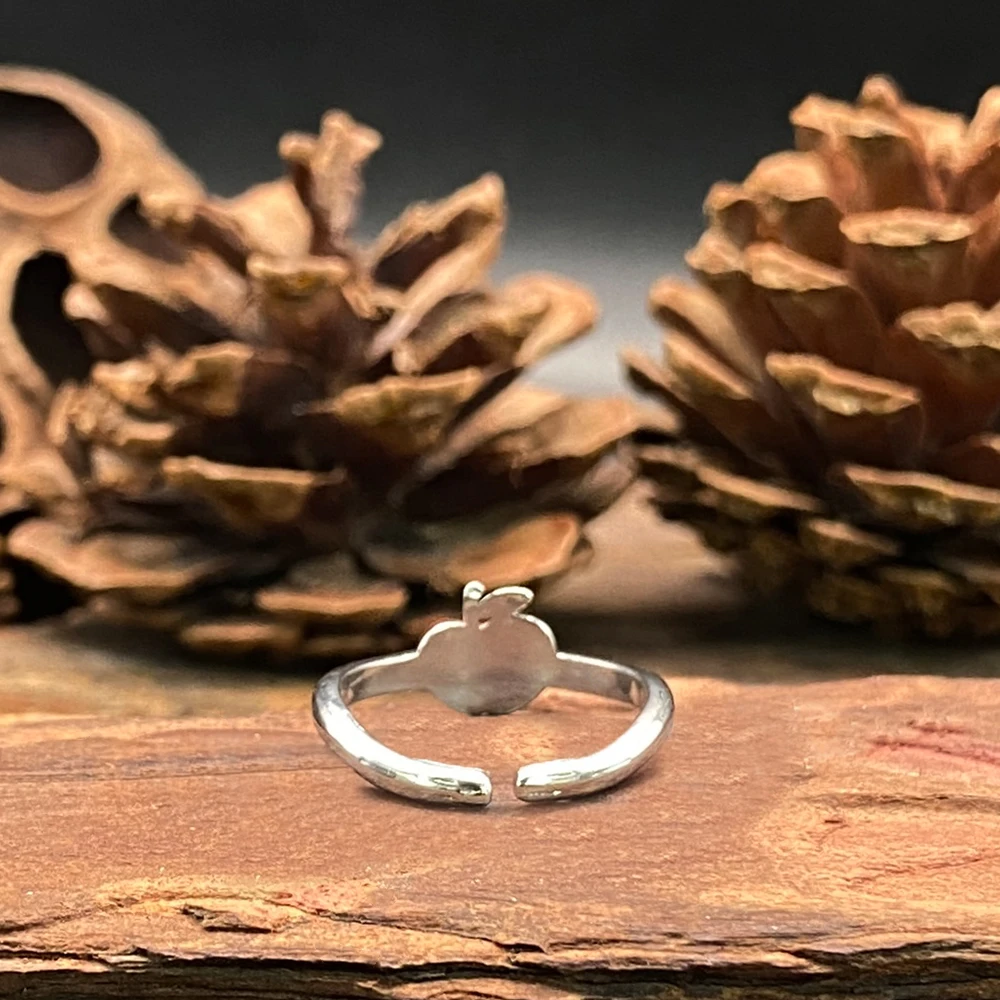 Cute Glazed Apple Ring Unisex Christmas Eve Stacking Silver Band With Open Adjustable Jewelry Gift For Him Her