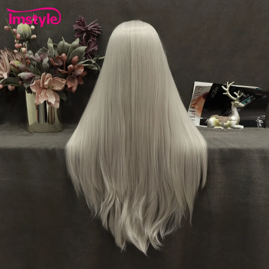 Grey Wig Long Synthetic Lace Front Wig Straight Hair Heat Resistant Fiber Cosplay Wig Synthetic Wig 30 inch