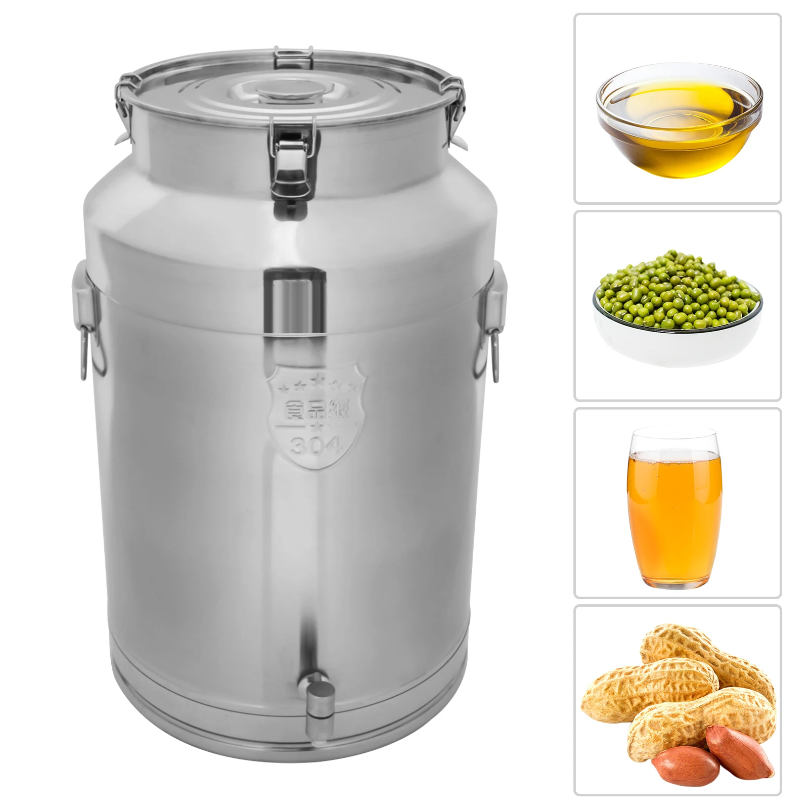 

Коммерческое герметичное ведро из нержавеющей стали 304, 20 галлонов, контейнер для хранения продуктов питания с широким горлышком и краном, герметичный дозатор жидкости